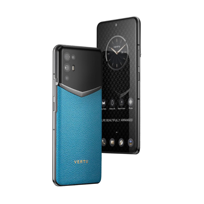 iVERTU Calfskin 5G Phone, Unlocked Smartphone, Secure Encrypted, 64MP Camera, 12+512G, 120Hz FHD+(1080 * 2400) OLED Display, Dual SIM, Fast Charge (Lake Blue)